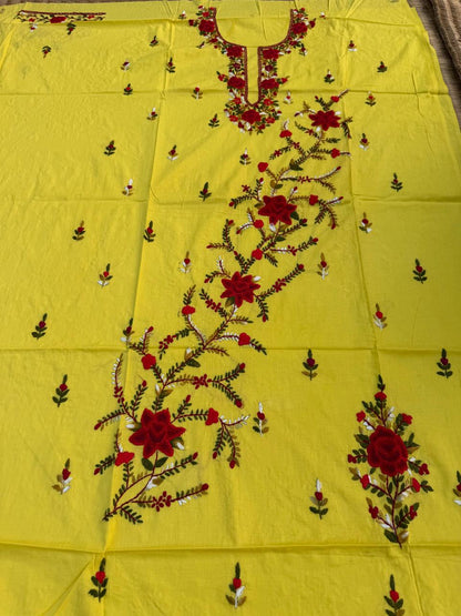 Hand Embroidered Pure Cotton Kurti Material | 3 Meter Premium Fabric | Made in India