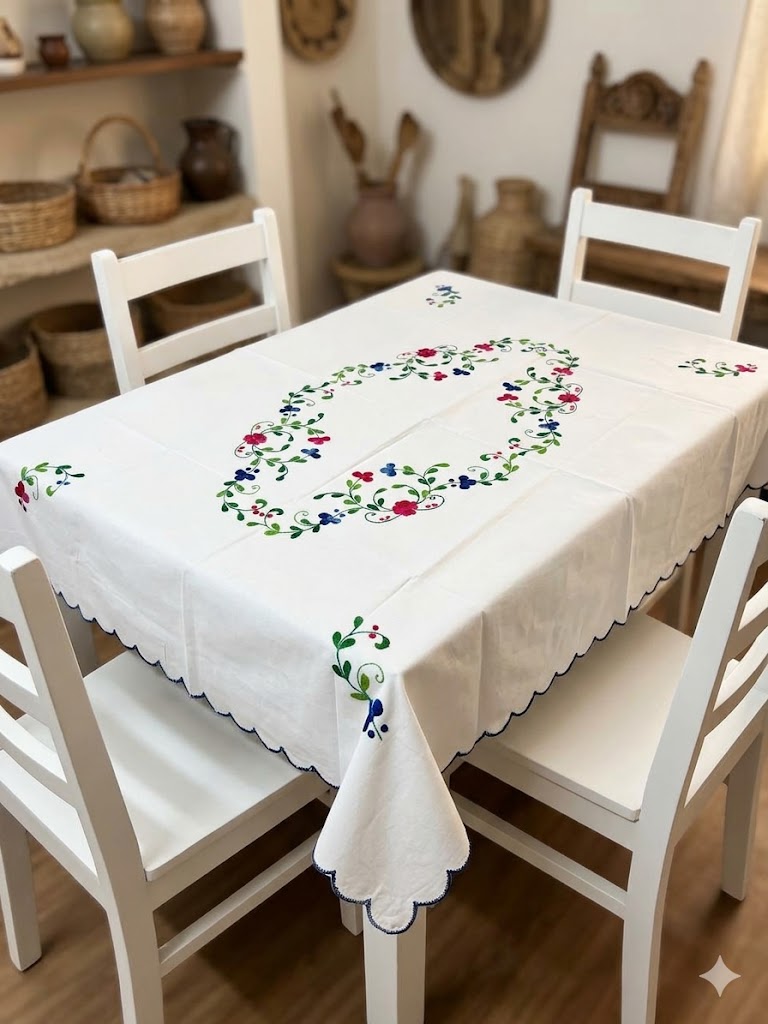 Hand Embroidered Four Seater Floral Table Cover