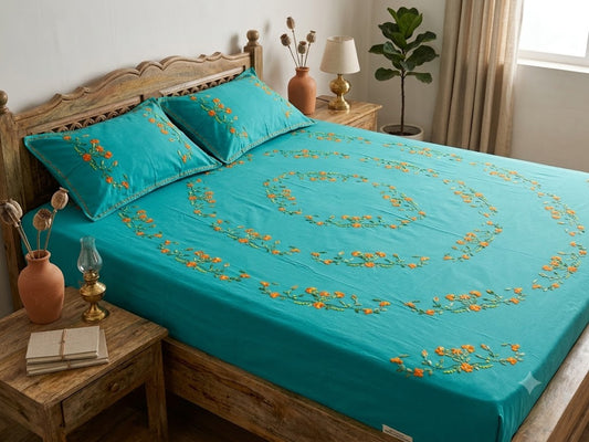 Chikonwala's Hand Embroidered Floral Design Bedsheet