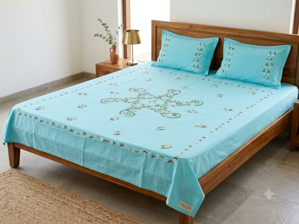 Chikonwala's Hand Embroidered Pure Cotton Bedsheet