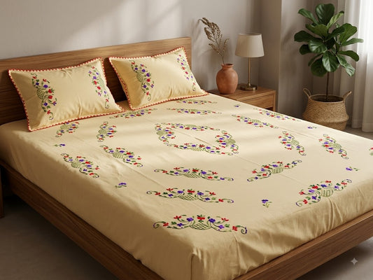 Chikonwala's Hand Embroidered Floral Design Bedsheet