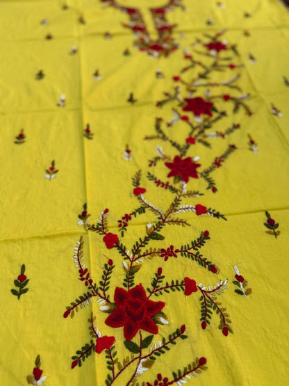 Hand Embroidered Pure Cotton Kurti Material | 3 Meter Premium Fabric | Made in India