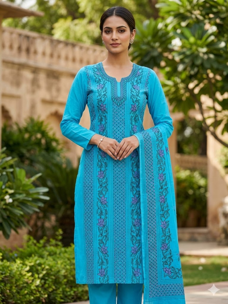Chikonwala's Exclusive Hand Embroidered Bidding Kantha Dress Material
