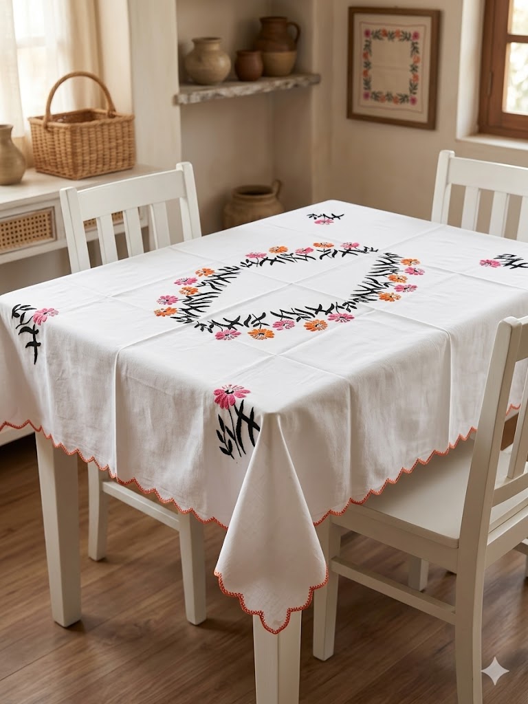 Hand Embroidered Four Seater Floral Table Cover