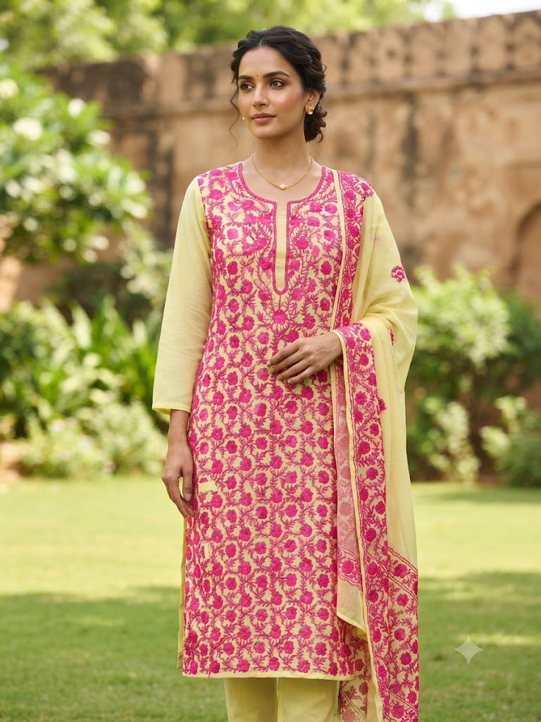 Chikonwala's Exclusive Hand Embroidered Fulkari Dress