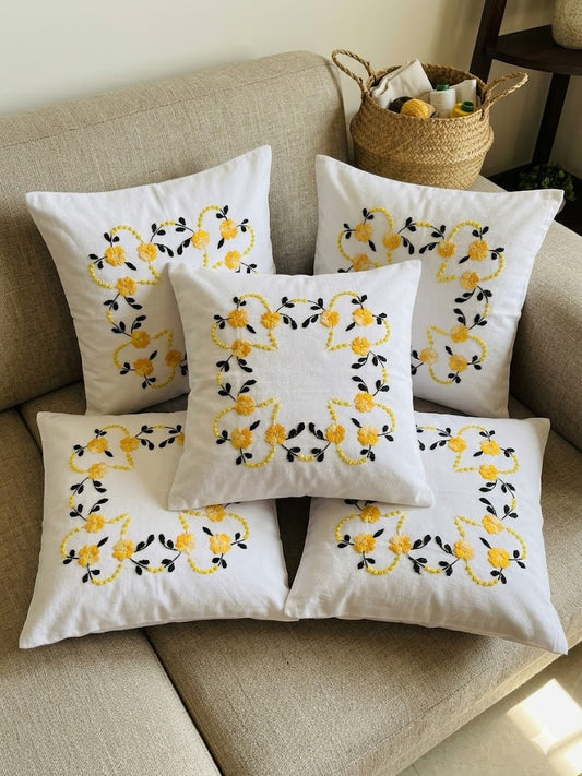 Hand Embroidered Cotton Cushion Covers (Set of 5)