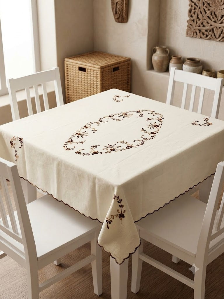 Hand Embroidered Four Seater Floral Table Cover