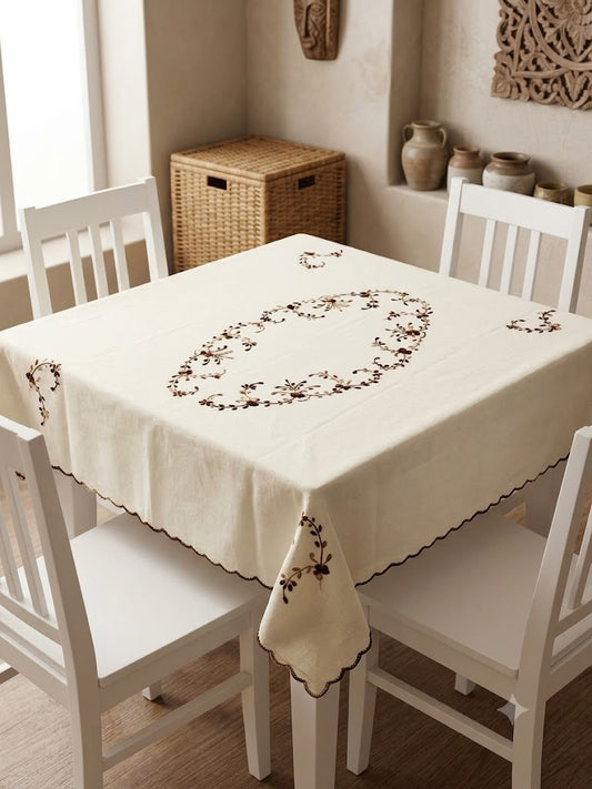 Hand Embroidered Four Seater Floral Table Cover