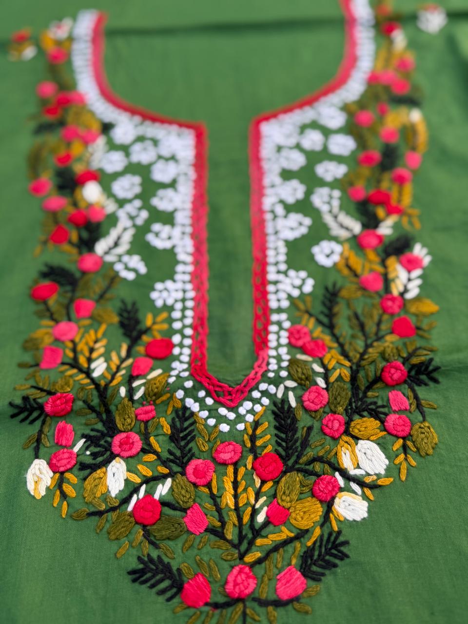 Hand Embroidered Pure Cotton Kurti Material | 3 Meter Premium Fabric | Made in India