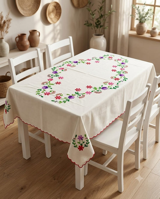 Hand Embroidered Four Seater Floral Table Cover
