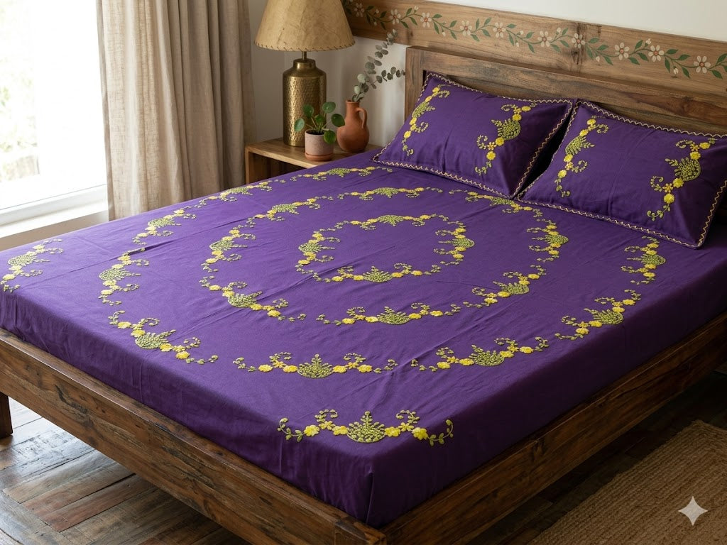 Chikonwala's Hand Embroidered Floral Design Bedsheet