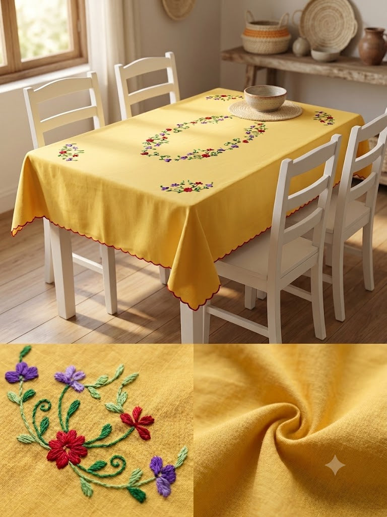 Hand Embroidered Four Seater Floral Table Cover