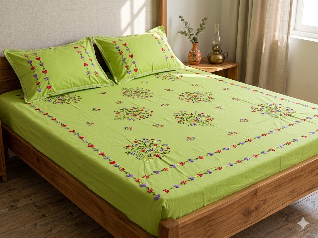 Chikonwala's Hand Embroidered Floral Design Bedsheet