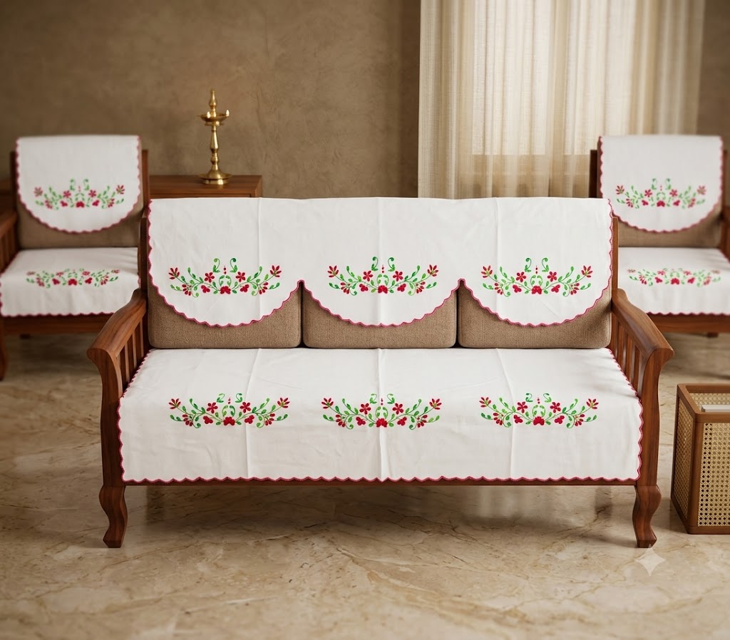 Hand Embroidered Sofa Cover (3+1+1 Seater)