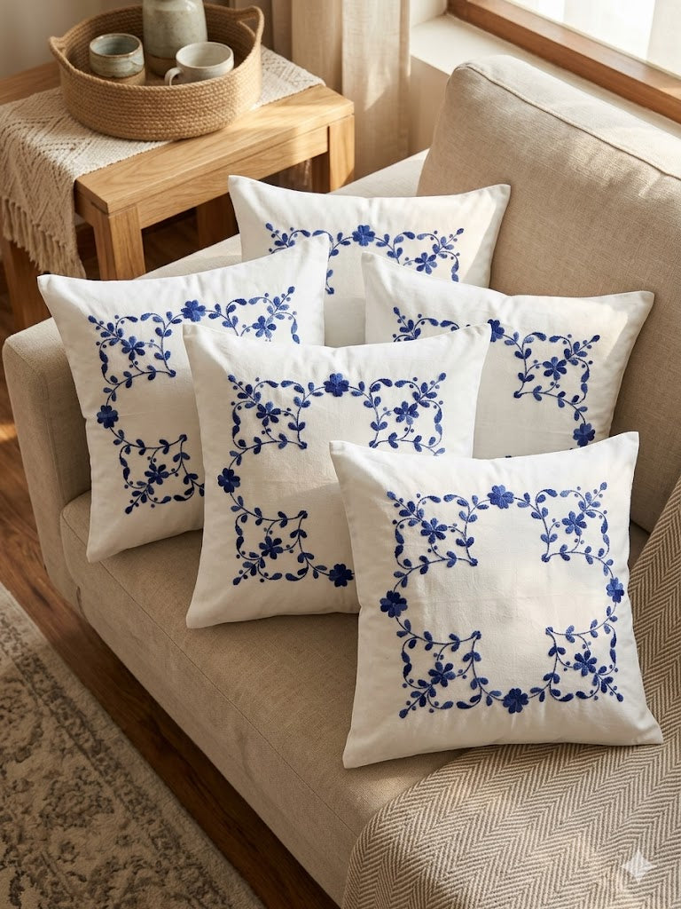 Hand Embroidered Cotton Cushion Covers (Set of 5)