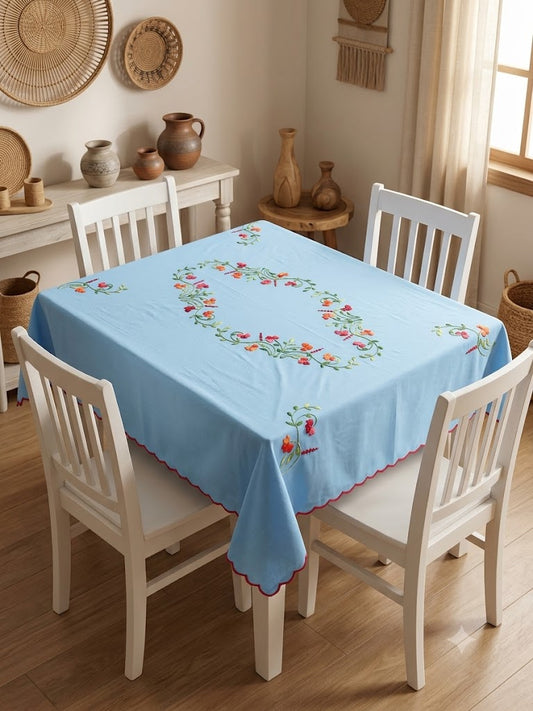 Hand Embroidered Four Seater Floral Table Cover
