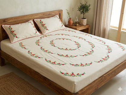 Chikonwala's Hand Embroidered Floral Design Bedsheet