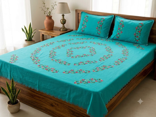 Chikonwala's Hand Embroidered Floral Design Bedsheet