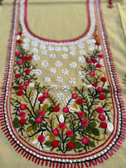 Hand Embroidered Pure Cotton Kurti Material | 3 Meter Premium Fabric | Made in India
