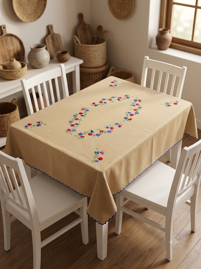 Hand Embroidered Four Seater Floral Table Cover