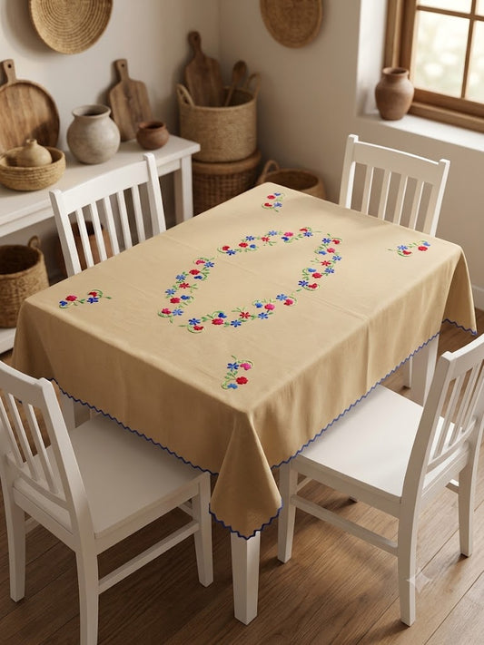 Hand Embroidered Four Seater Floral Table Cover