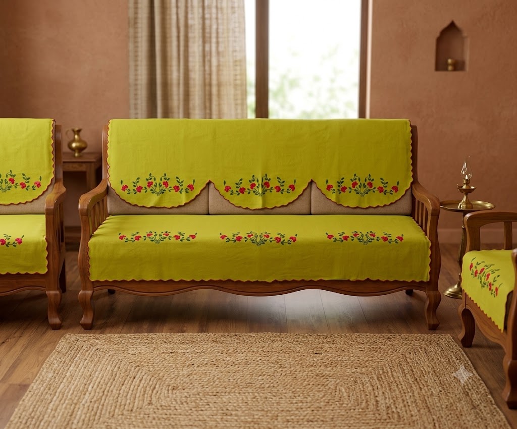 Hand Embroidered Sofa Cover (3+1+1 Seater)