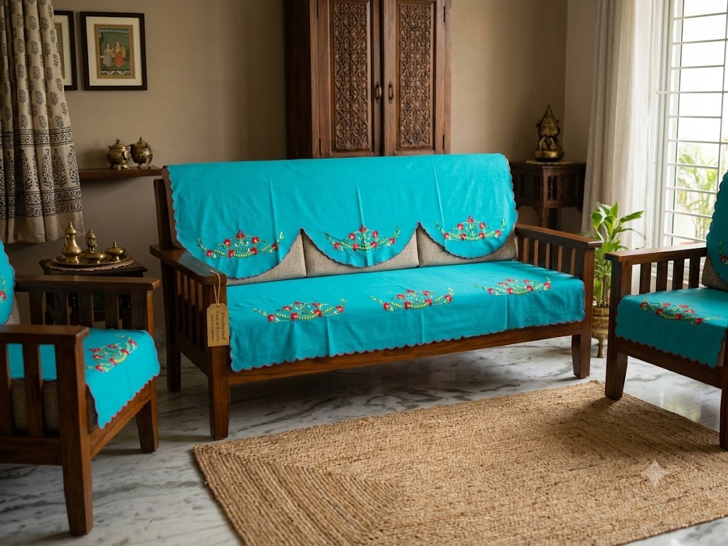Hand Embroidered Sofa Cover (3+1+1 Seater)