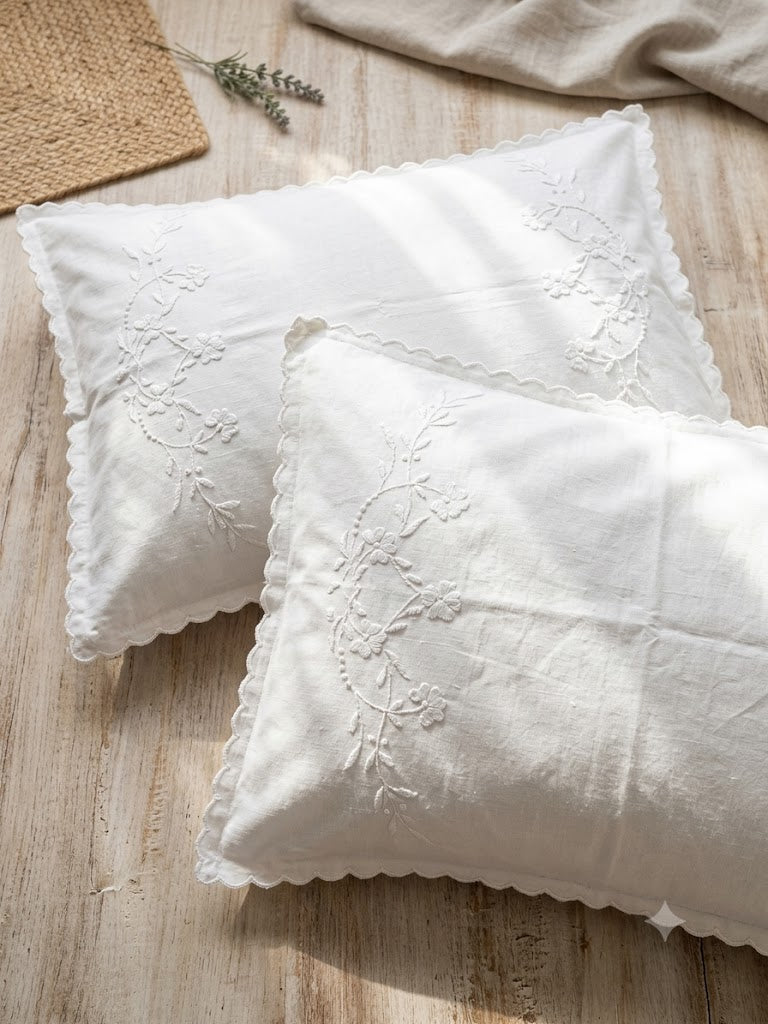 Chikonwala Hand-Embroidered Floral Pillow Cover Set– Set of 2