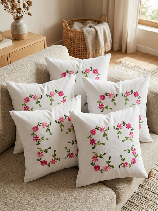Hand Embroidered Cotton Cushion Covers (Set of 5)