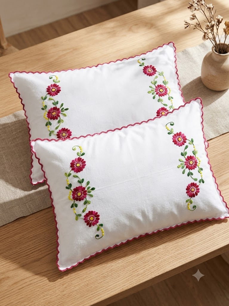 Chikonwala Hand-Embroidered Floral Pillow Cover Set– Set of 2