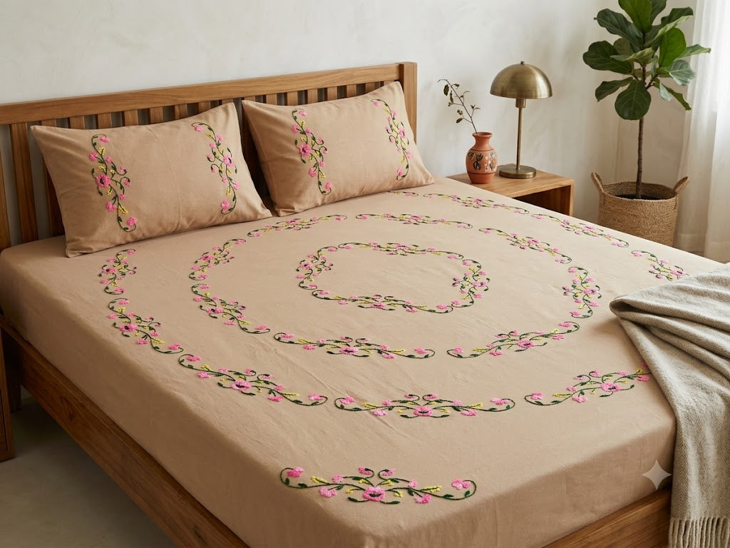 Chikonwala's Hand Embroidered Floral Design Bedsheet