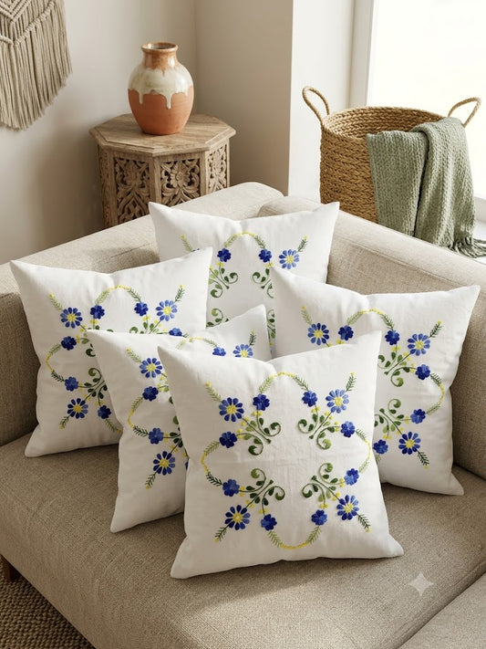 Hand Embroidered Cotton Cushion Covers (Set of 5)