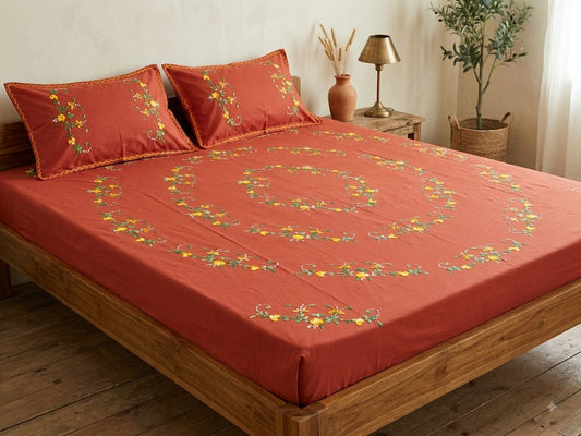 Chikonwala's Hand Embroidered Floral Design Bedsheet