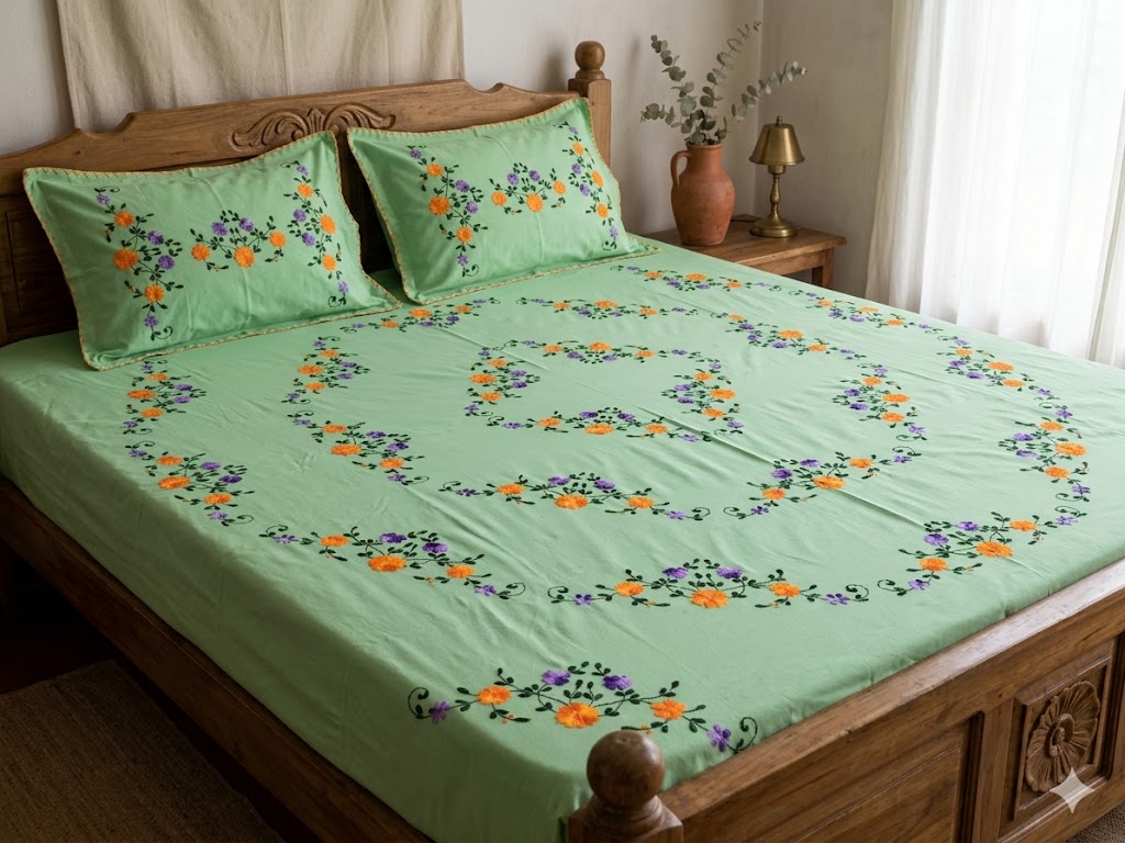 Chikonwala's Hand Embroidered Floral Design Bedsheet
