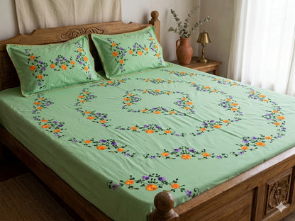 Chikonwala's Hand Embroidered Floral Design Bedsheet