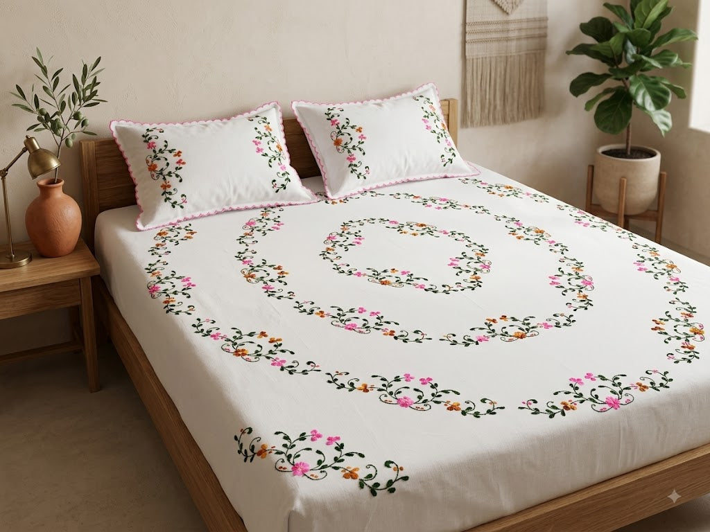 Chikonwala's Hand Embroidered Floral Design Bedsheet
