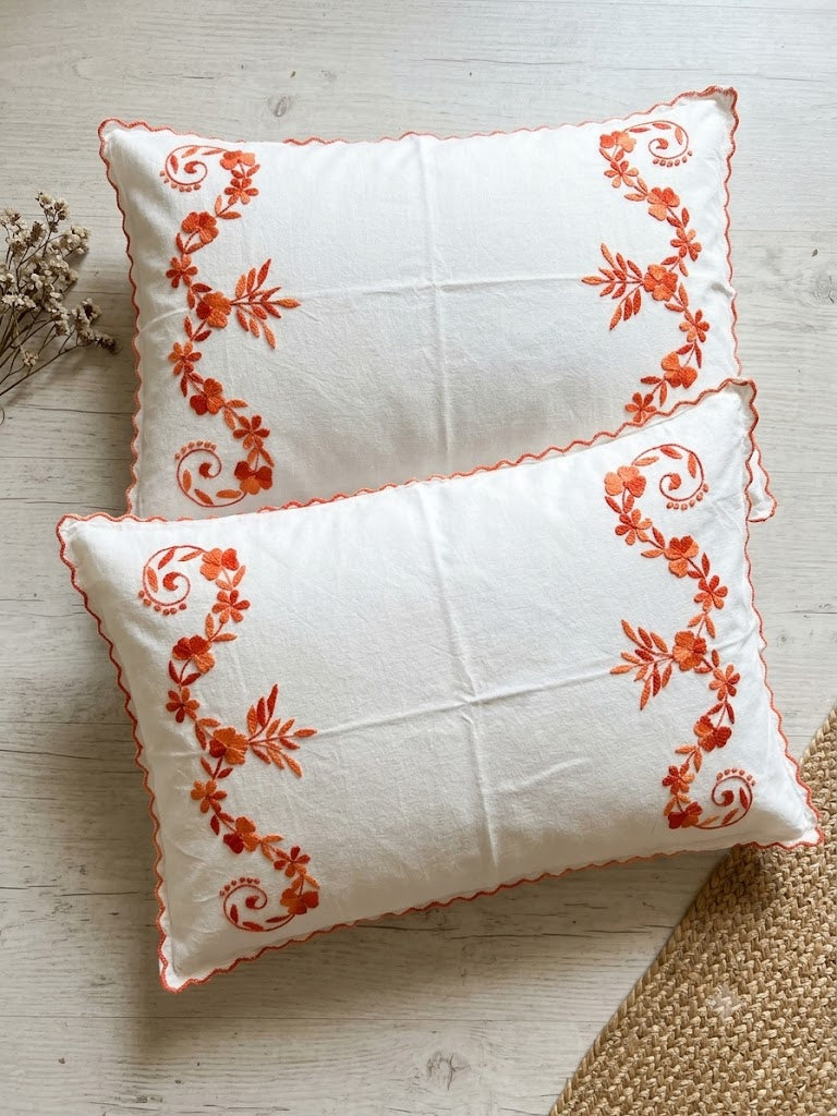 Chikonwala Hand-Embroidered Floral Pillow Cover Set– Set of 2