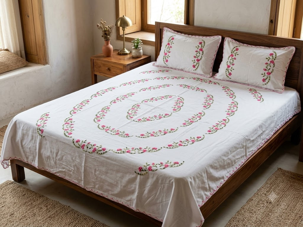 Title Chikonwala's Hand Embroidered Floral Design Bedsheet