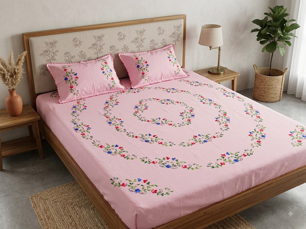 Chikonwala's Hand Embroidered Floral Design Bedsheet