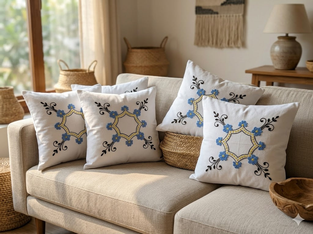 Hand Embroidered Cotton Cushion Covers (Set of 5)