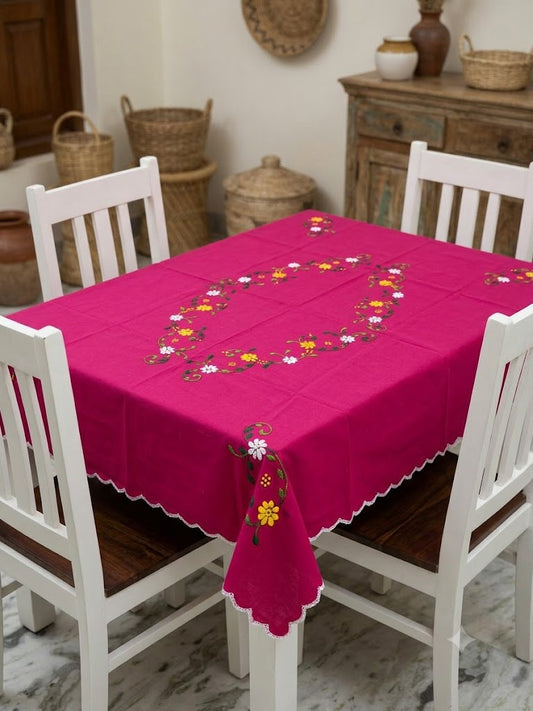 Hand Embroidered Four Seater Floral Table Cover