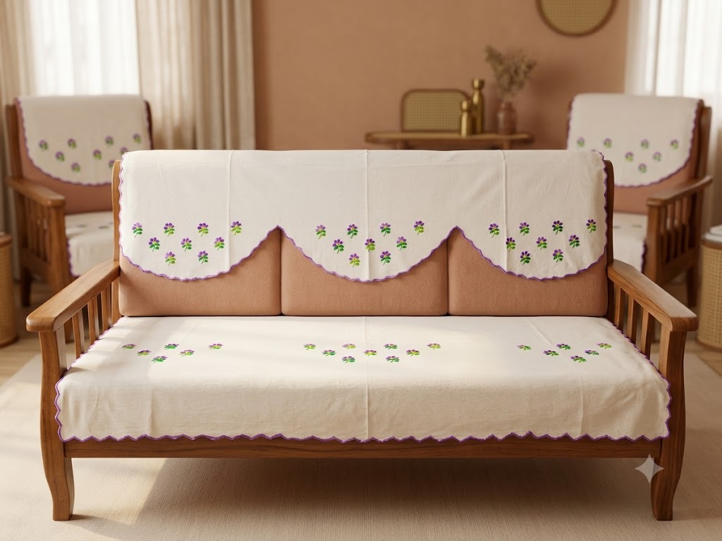 Hand Embroidered Sofa Cover (3+1+1 Seater)