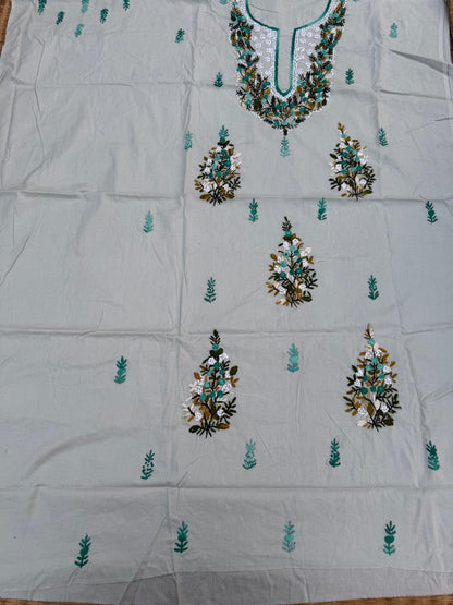 Hand Embroidered Pure Cotton Kurti Material | 3 Meter Premium Fabric | Made in India