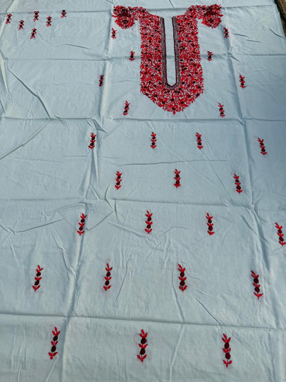 Hand Embroidered Pure Cotton Kurti Material | 3 Meter Premium Fabric | Made in India