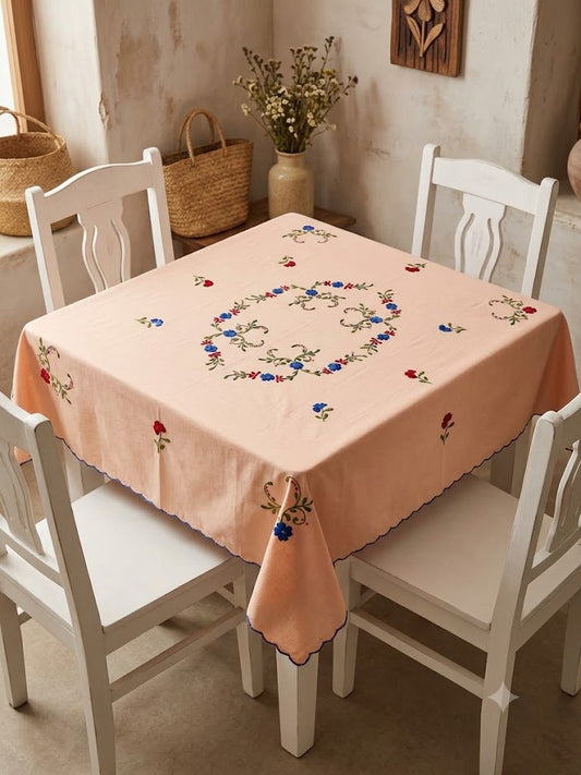 Hand Embroidered Four Seater Floral Table Cover