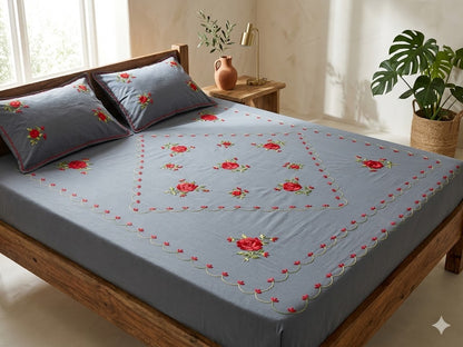 Chikonwala's Hand Embroidered Floral Design Bedsheet