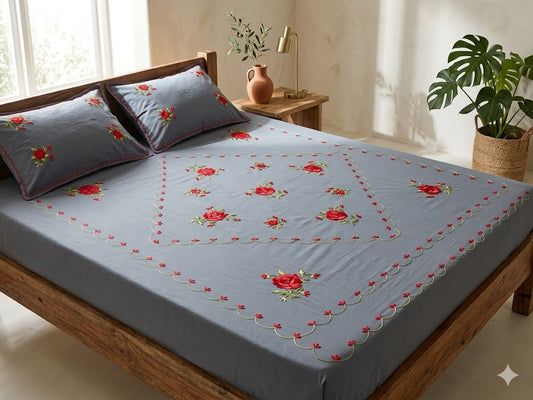 Chikonwala's Hand Embroidered Floral Design Bedsheet