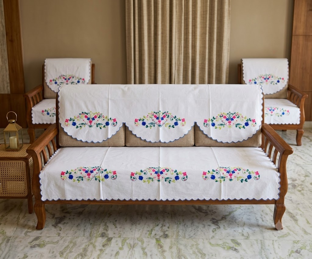 Hand Embroidered Sofa Cover (3+1+1 Seater)