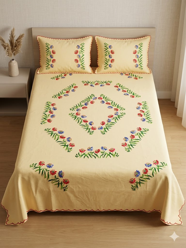 Chikonwala's Hand Embroidered Floral Design Bedsheet