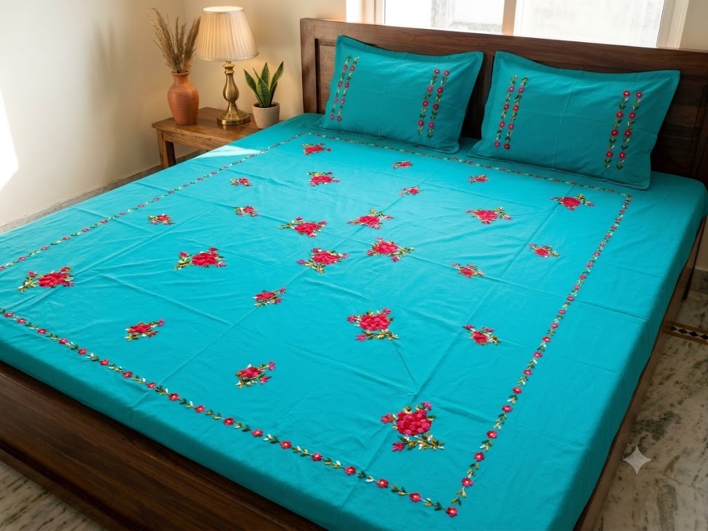 Chikonwala's Hand Embroidered Pure Cotton Bedsheet